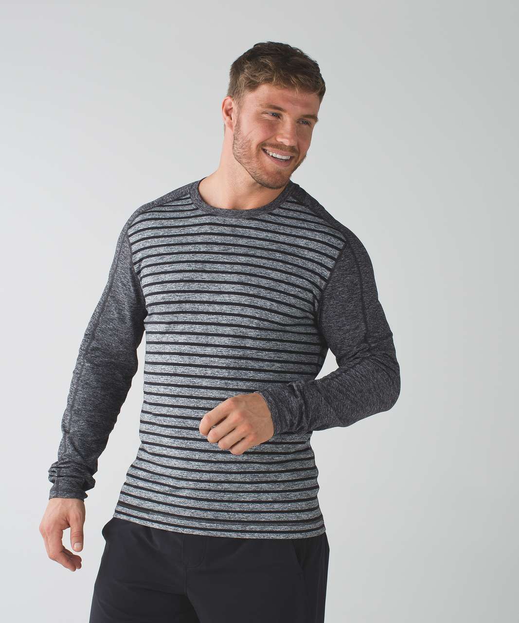 Lululemon Surge Warm Crew - Yachtie Stripe Heathered Dark Slate Black / Heathered Black