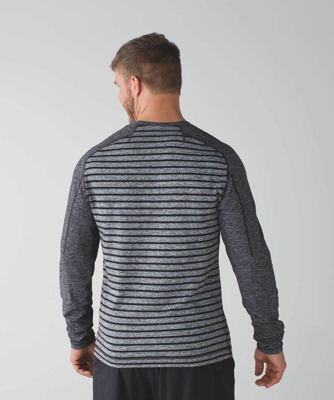 Lululemon Surge Warm Crew - Yachtie Stripe Heathered Dark Slate Black / Heathered Black