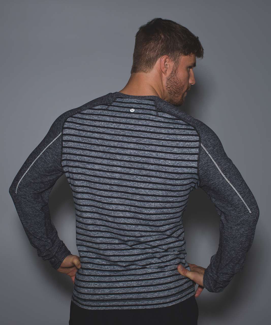 Lululemon Surge Warm Crew - Yachtie Stripe Heathered Dark Slate Black / Heathered Black