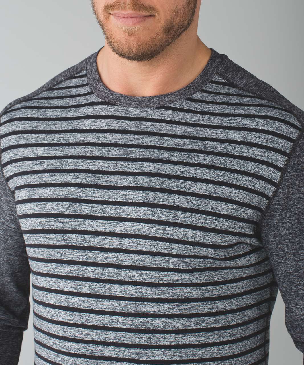 Lululemon Surge Warm Crew - Yachtie Stripe Heathered Dark Slate Black / Heathered Black