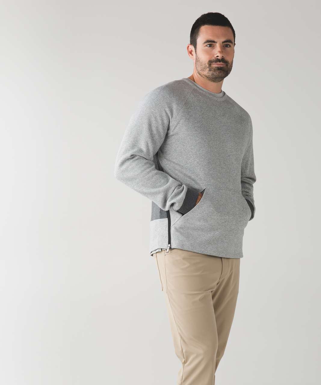 Lululemon Chamber Long Sleeve *Fleece - Heathered Medium Grey / Heathered Black