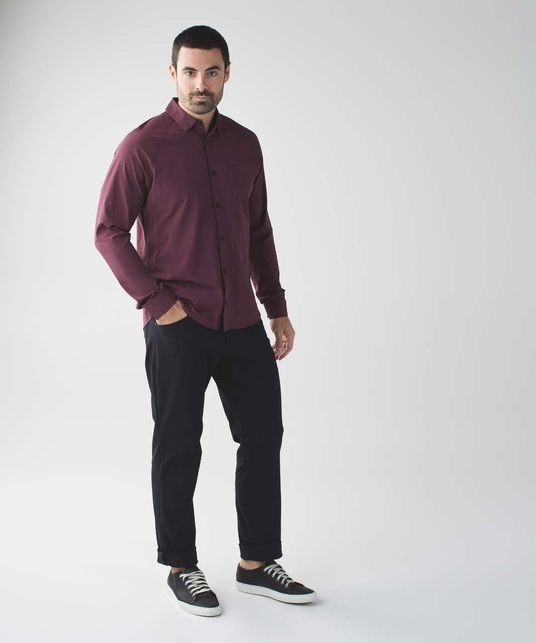 Lululemon Voyage Long Sleeve Buttondown - Wee Stripe Black Cherry Prep Red