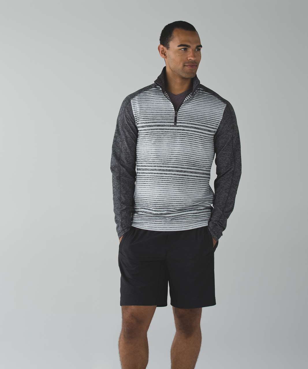 Lululemon Surge Warm 1/2 Zip - Mini Akido Stripe Heathered Black