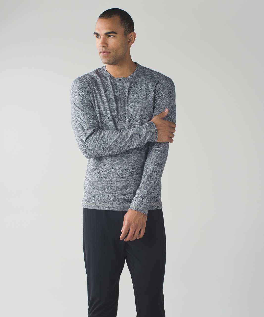 Lululemon Surge Long Sleeve Henley - Space Dye Camo Black Dark Slate