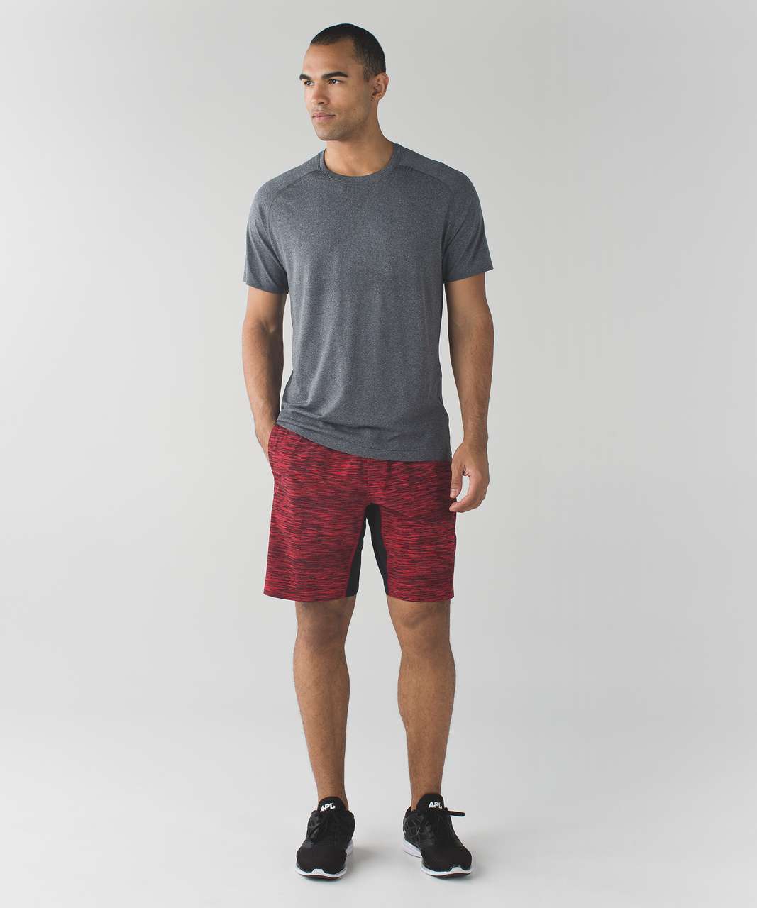 Lululemon Assert Short 9" - Tactic Static Lulu Red Black Cherry / Black