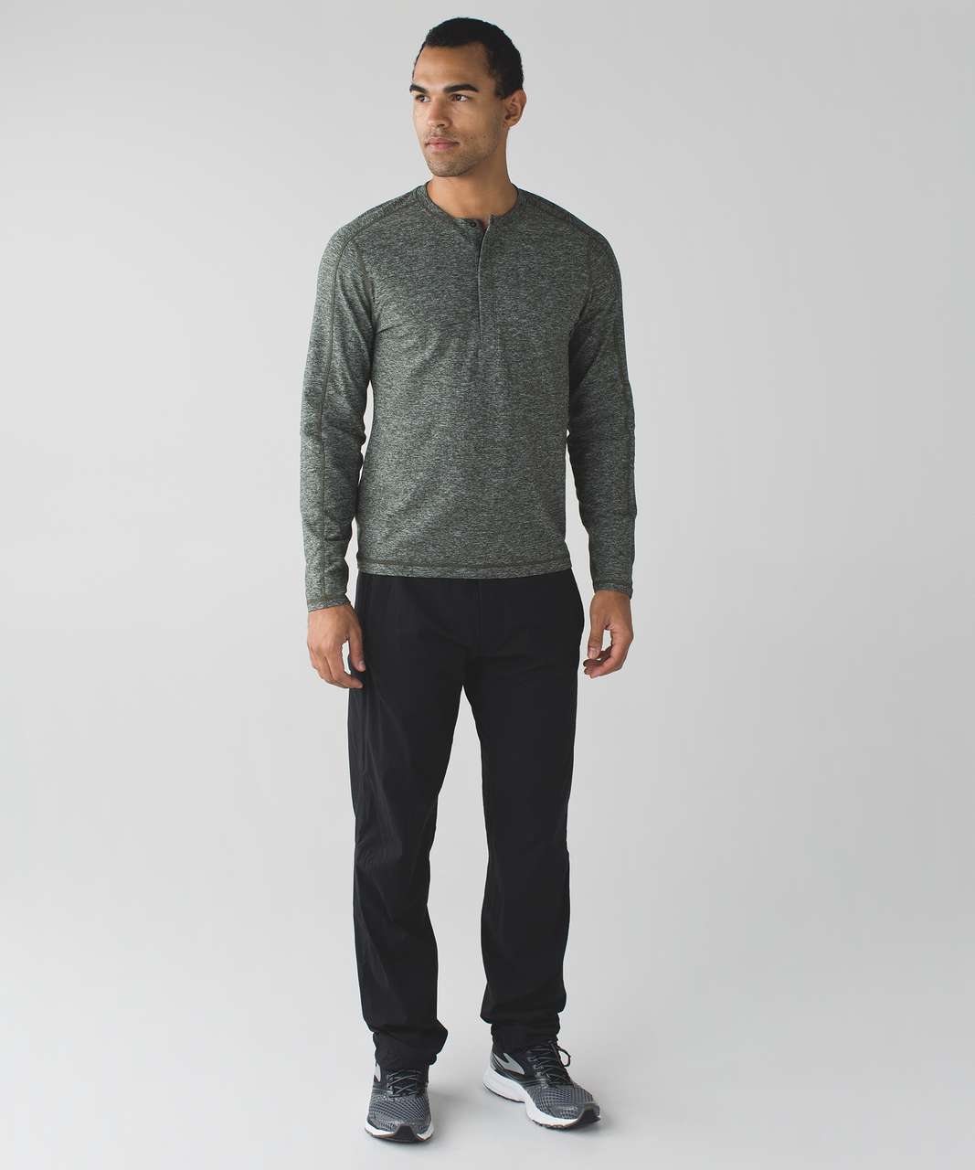 Lululemon Surge Long Sleeve Henley - Heathered Gator Green