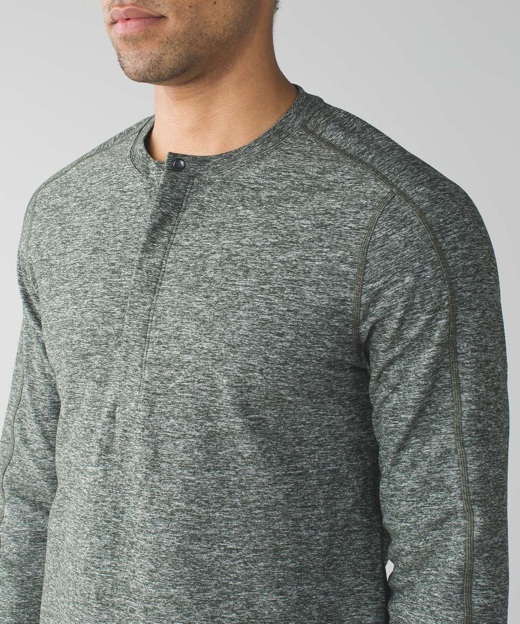 Lululemon Surge Long Sleeve Henley - Heathered Gator Green