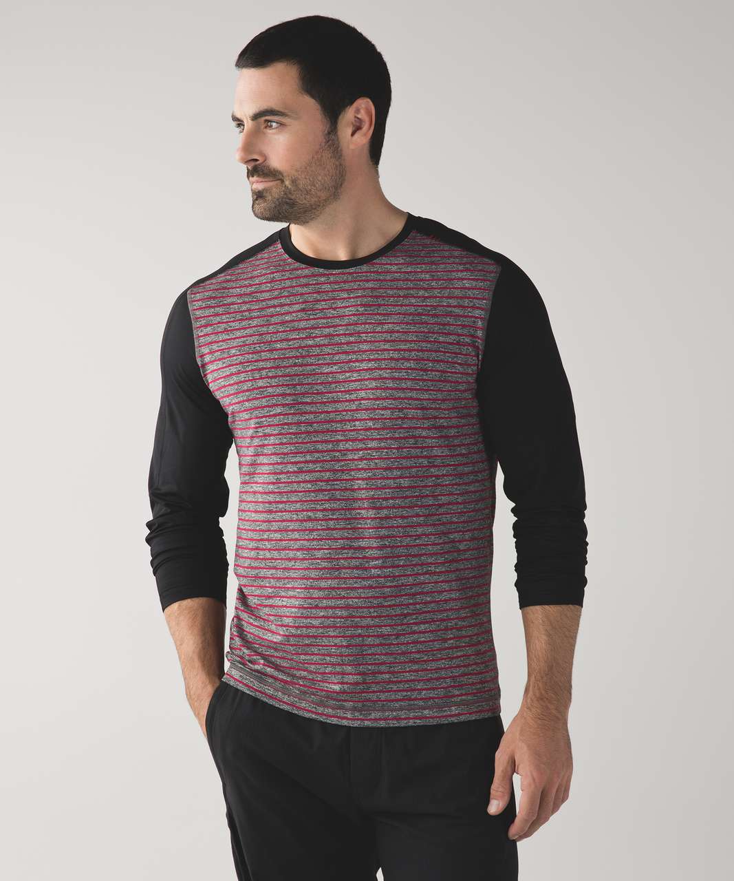 Lululemon Surge Warm Crew - Raven Stripe Cranberry Heathered Black