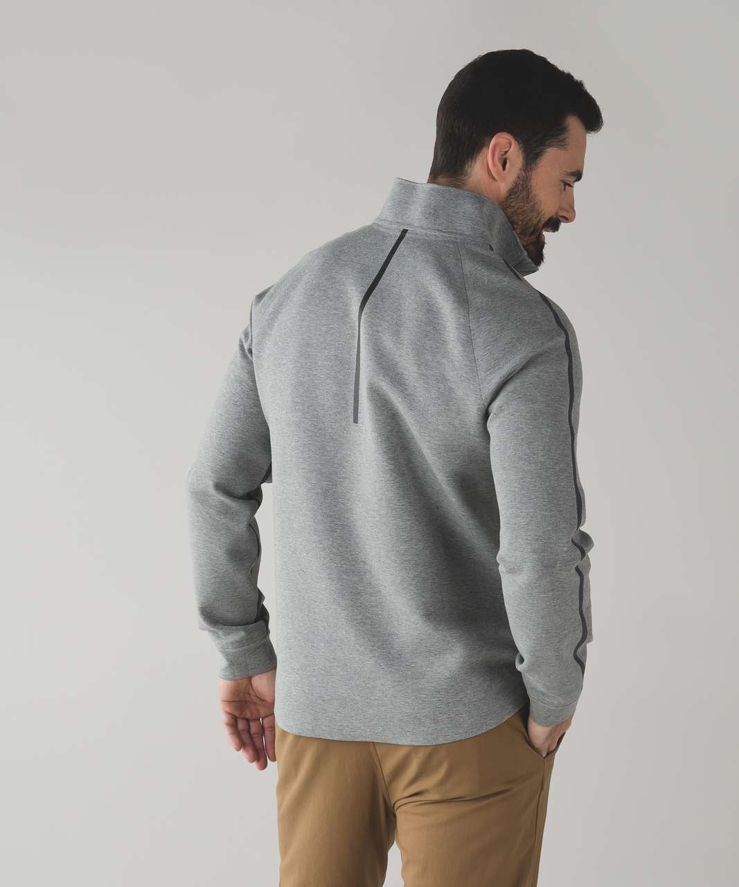 Lulemon Kanto Catch Me Long Sleeve in Heathered Herringbone Heathered White  Slate