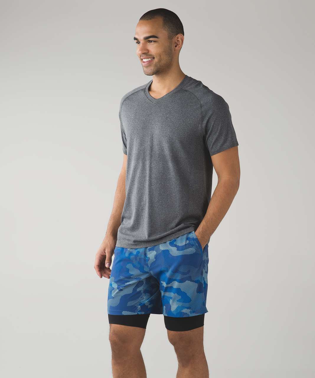 Lululemon Repetition Short - Big Pebble Camo Dark Cobalt Sea Mist / Black