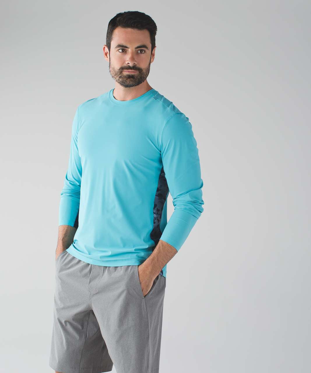 Lululemon Block Out Long Sleeve - Bondi Blue / Small Pebble Camo White Deep Navy