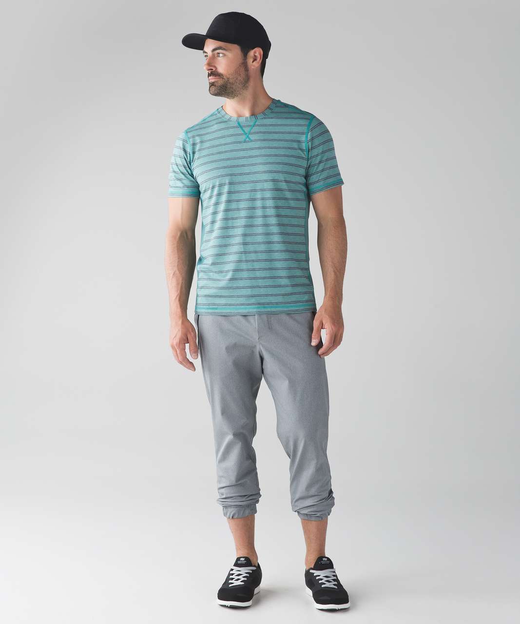 Lululemon T.H.E. Crew - Double Dip Stripe Heathered Turquoise Sea Heathered Inkwell