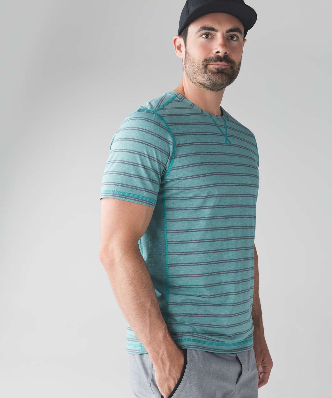 Lululemon T.H.E. Crew - Double Dip Stripe Heathered Turquoise Sea Heathered Inkwell