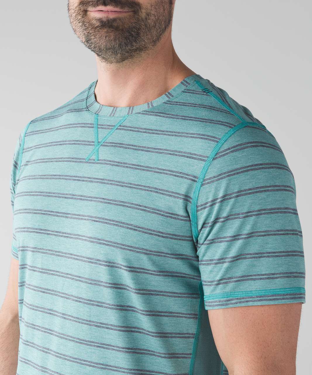 Lululemon T.H.E. Crew - Double Dip Stripe Heathered Turquoise Sea Heathered Inkwell