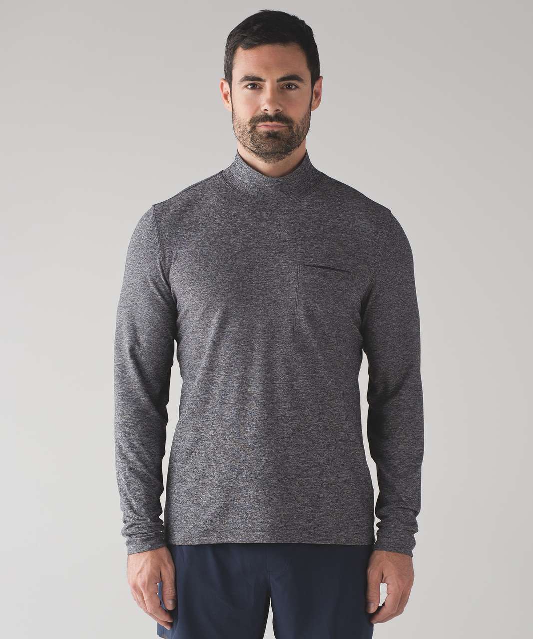 Lululemon Surge High Neck Long Sleeve - Heathered Black - lulu fanatics