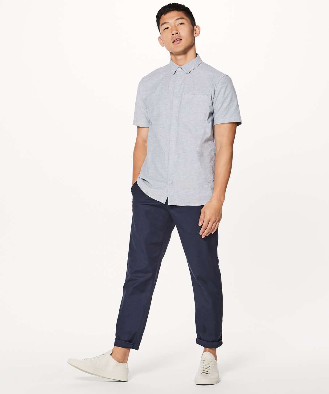 Lululemon On Time Short Sleeve Buttondown - Nautical Navy / White