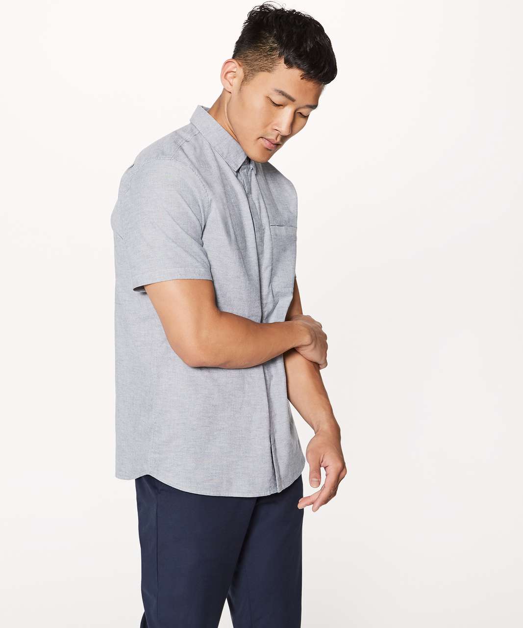 Lululemon On Time Short Sleeve Buttondown - Nautical Navy / White