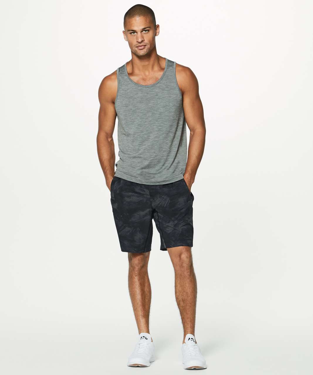 Lululemon Pace Breaker Short Linerless 9 - Heathered Texture Printed Greyt  Deep Coal (First Release) - lulu fanatics