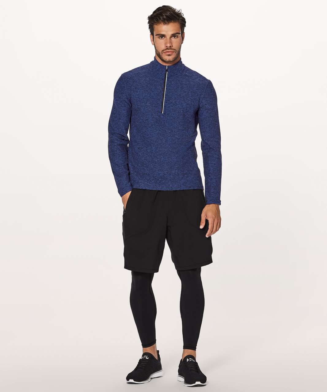 Lululemon Surge Warm 1/2 Zip - Heathered Cerulean Blue / Black