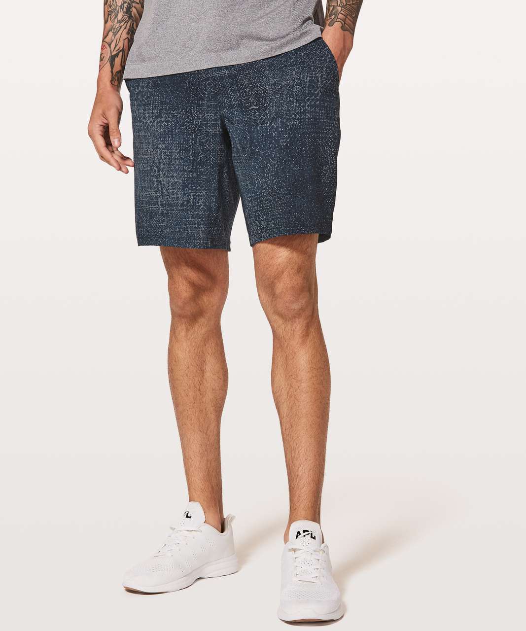 Lululemon Pace Breaker Short Linerless 9 - Heathered Texture Printed Greyt  Deep Coal (First Release) - lulu fanatics