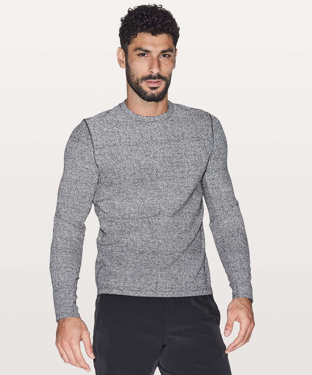 Lululemon Surge Warm Long Sleeve Reflective - Reconnect Heathered Black Silver Reflective