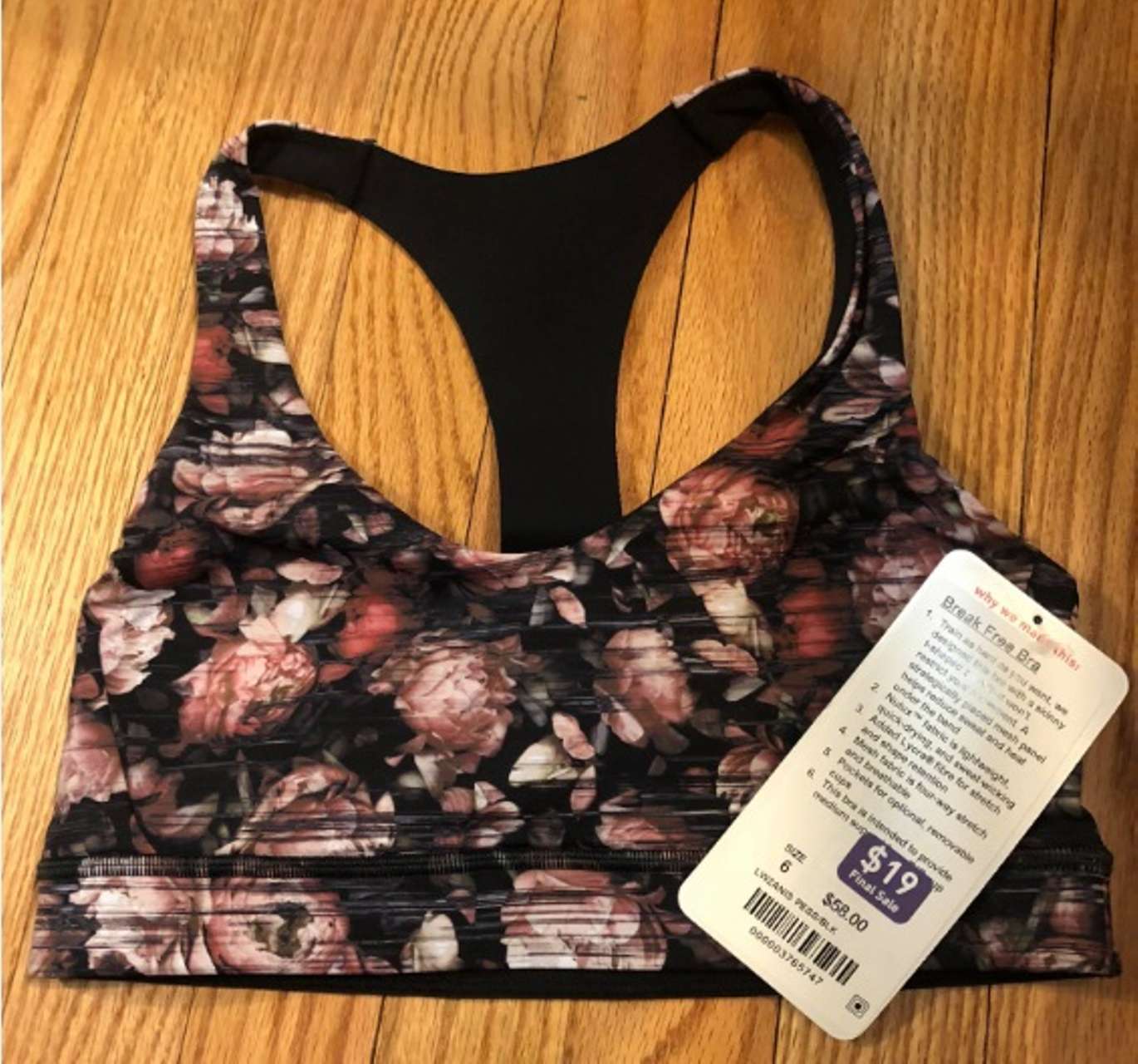 Lululemon Break Free Sports Bra Peony Multi Lightweight Running  Training!Size 4