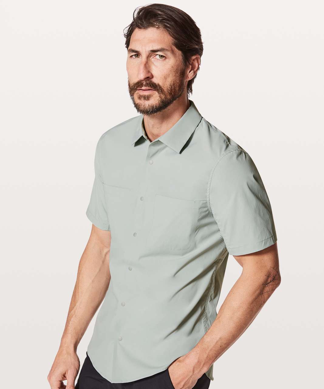 SALT DAMIER DENIM SHORT SLEEVE BUTTON UP – OBTAIND