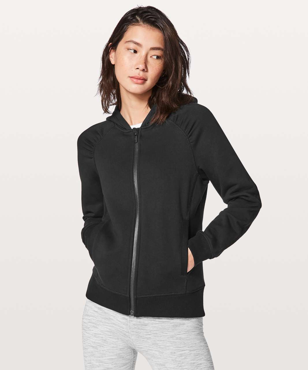 Lululemon Jacket Womens 4 Black Full Zip Pockets Athletica Cotton Blend  Modern