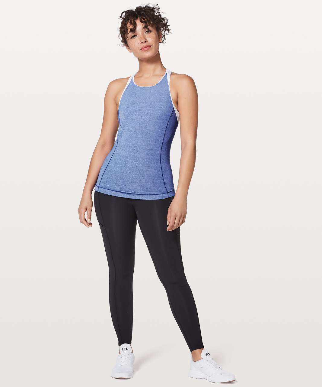 Lululemon Time To Sweat Tank - Heathered Moroccan Blue / White - lulu  fanatics