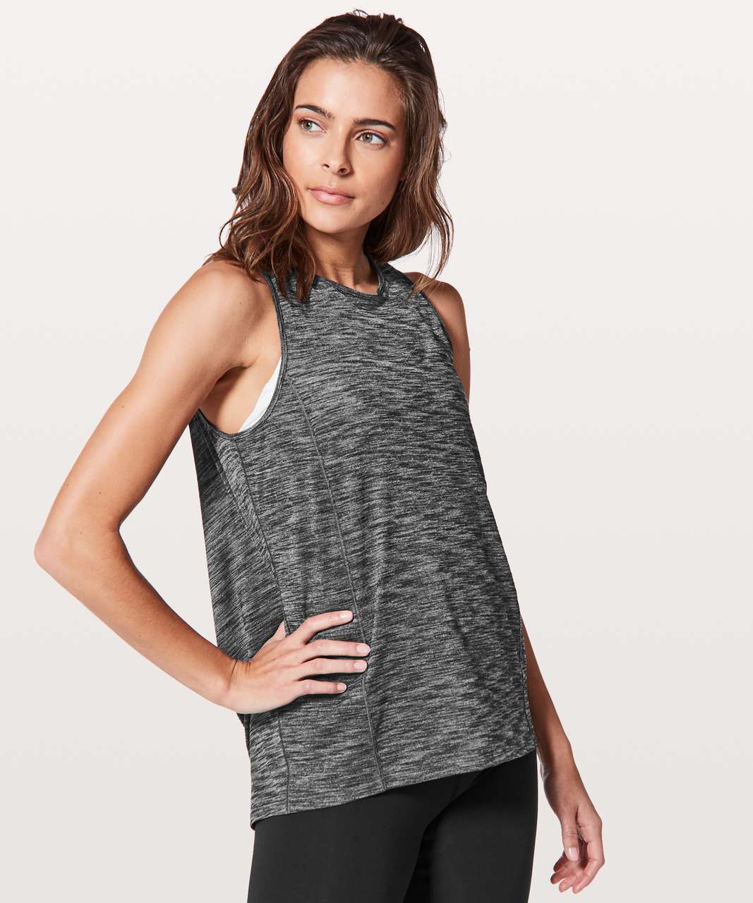 Lululemon Women Gray Heathered Black Lighten Up Tank Draped Strappy Bra Top  8