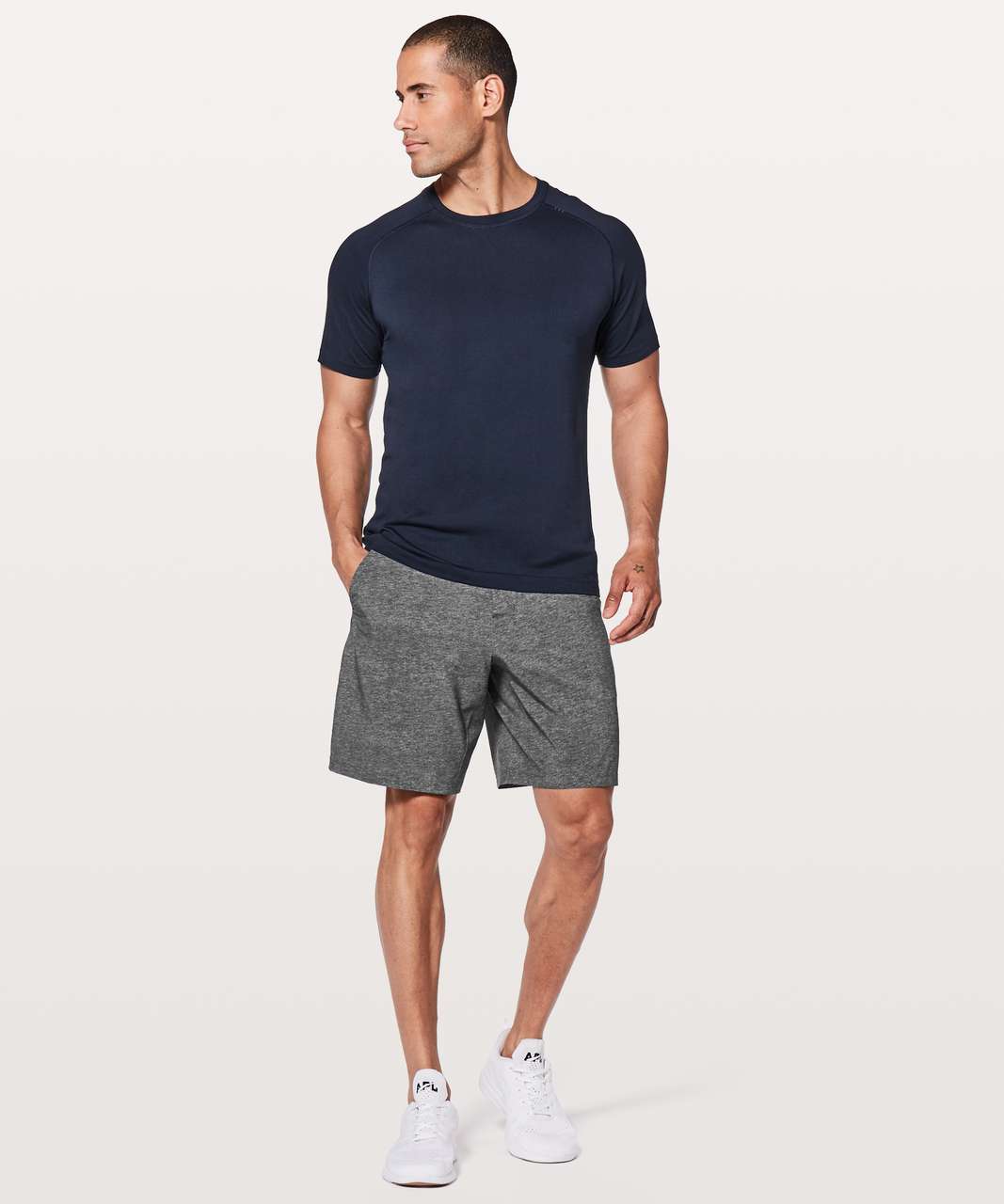 Lululemon Pace Breaker Short *Linerless 9" - Heathered Texture Printed Greyt Deep Coal