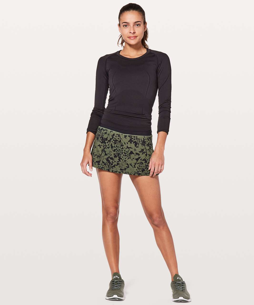 Lululemon Pace Rival Skirt (Regular) *No Panels - Efflorescent Barracks Green Black / Black