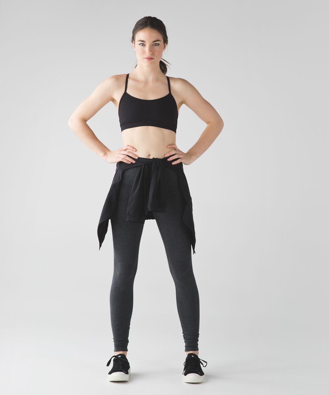 Lululemon Flow Y Bra IV - Heathered Black / Black - lulu fanatics