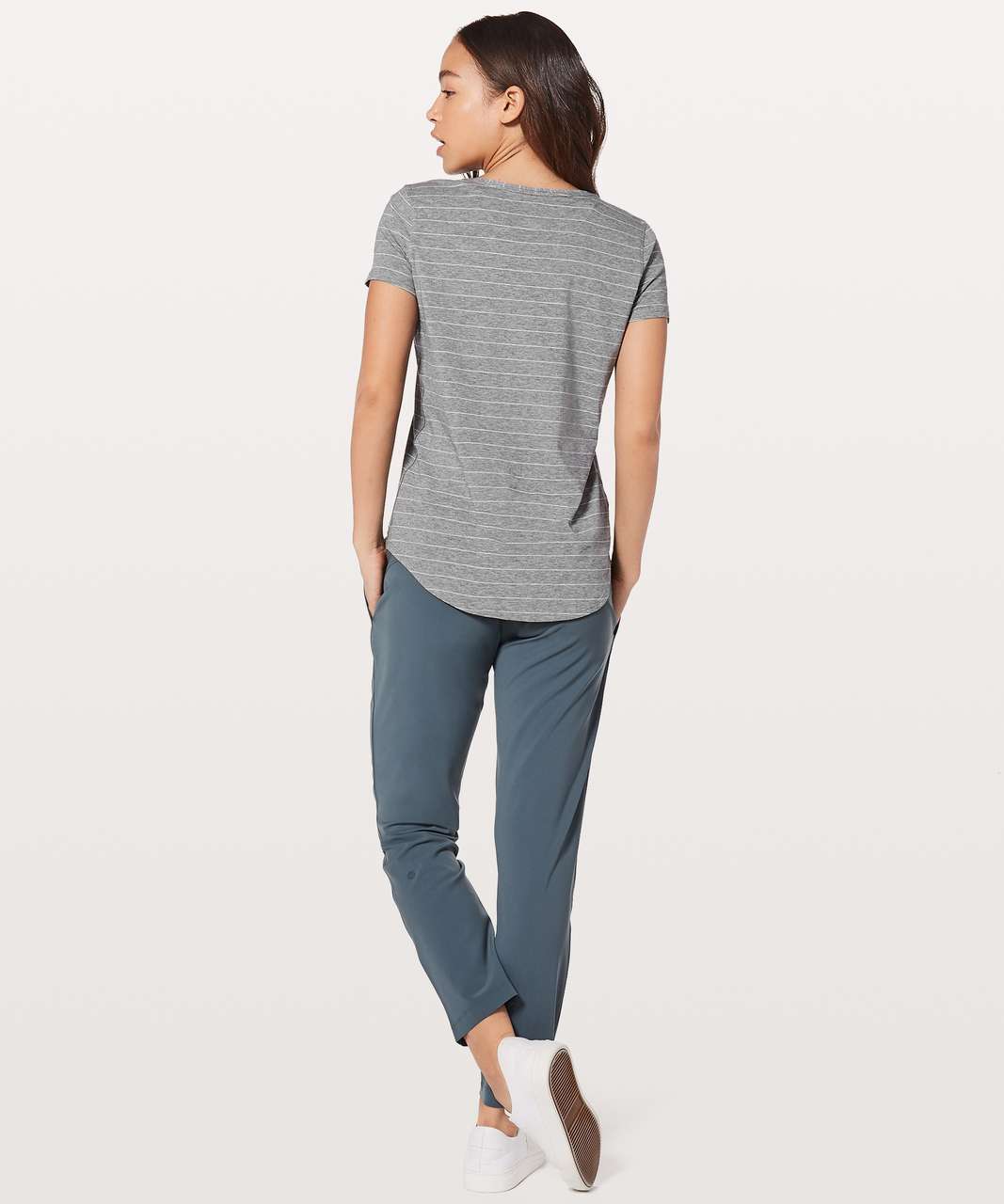 Lululemon Love Crew III - Short Serve Stripe Heathered Medium Grey White