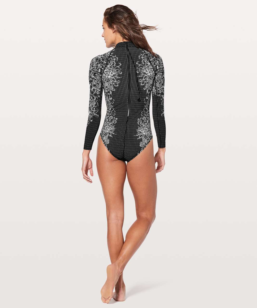 Lululemon Will The Wave Long Sleeve One Piece - Infinity LS Swimsuit Alpine White Black