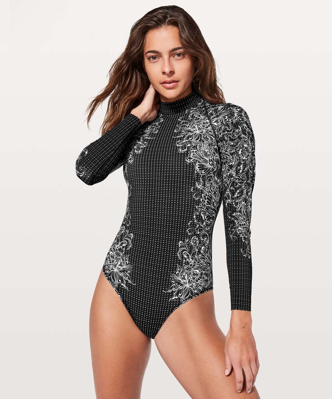 Lululemon Will The Wave Long Sleeve One Piece - Infinity LS Swimsuit Alpine White Black