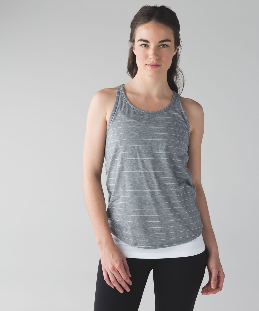 Lululemon tank top cream gray grey stripe striped blu… - Gem