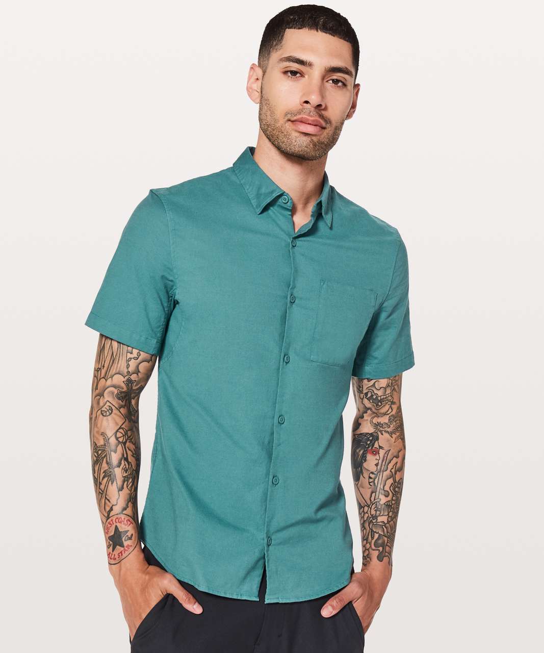 Lululemon All Town Short Sleeve Buttondown - Mystic Green / Deep Cove