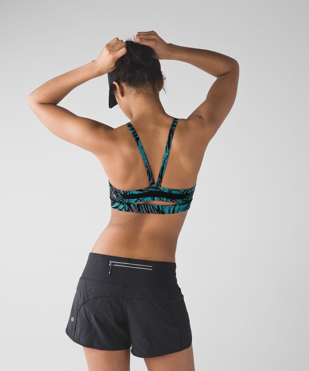 Lululemon Rise and Run Bra - Mini Palm Lace Tofino Teal Multi / Black