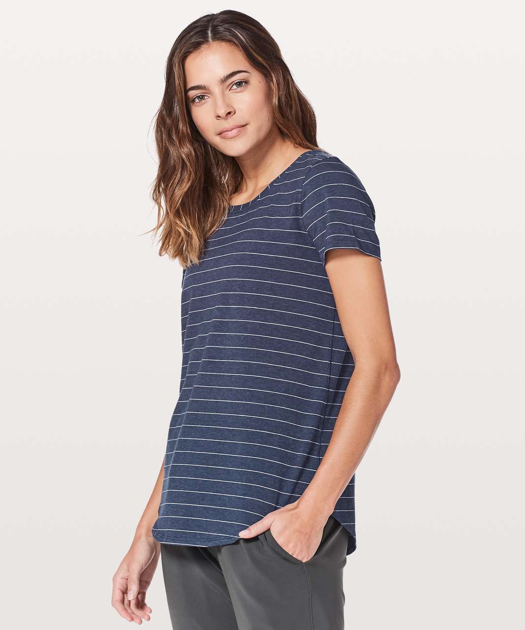 Lululemon Love Crew III - Short Serve Stripe Heathered Hero Blue White