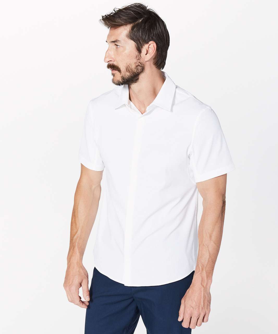 white short sleeve polo button down