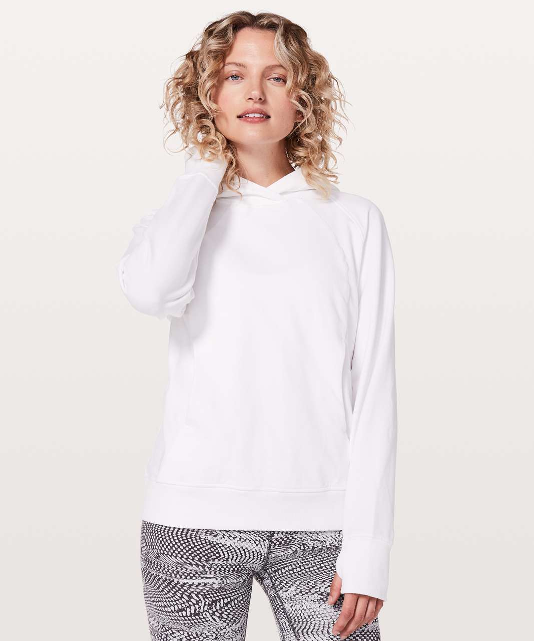 Lululemon Heathered White Cotton Terry Scuba Pullover, Women's 2