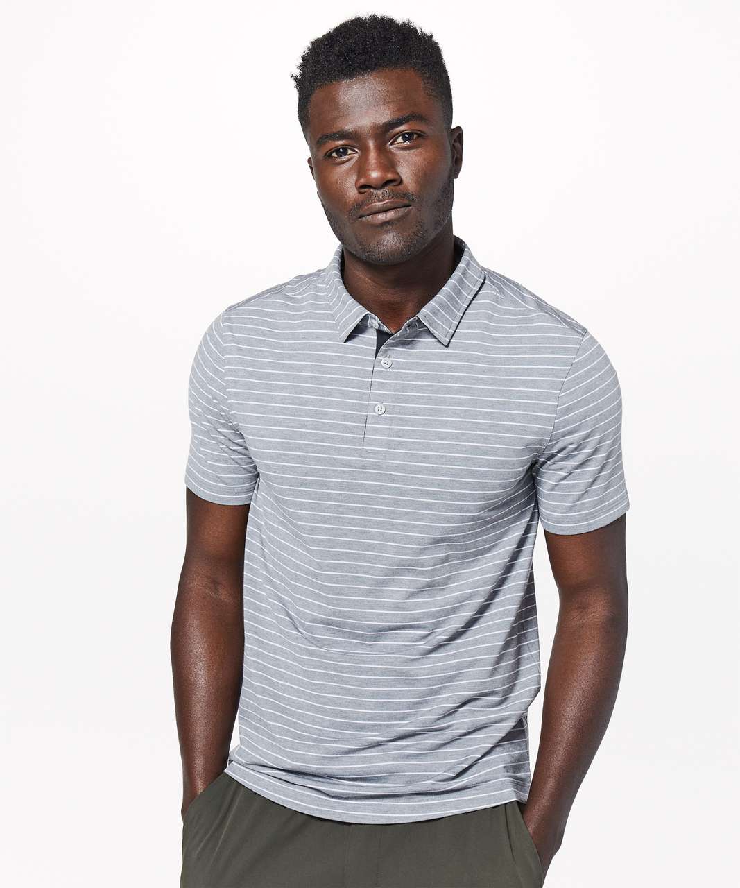 Lululemon Evolution Polo - Bunker Stripe / Heathered White Heathered Battleship