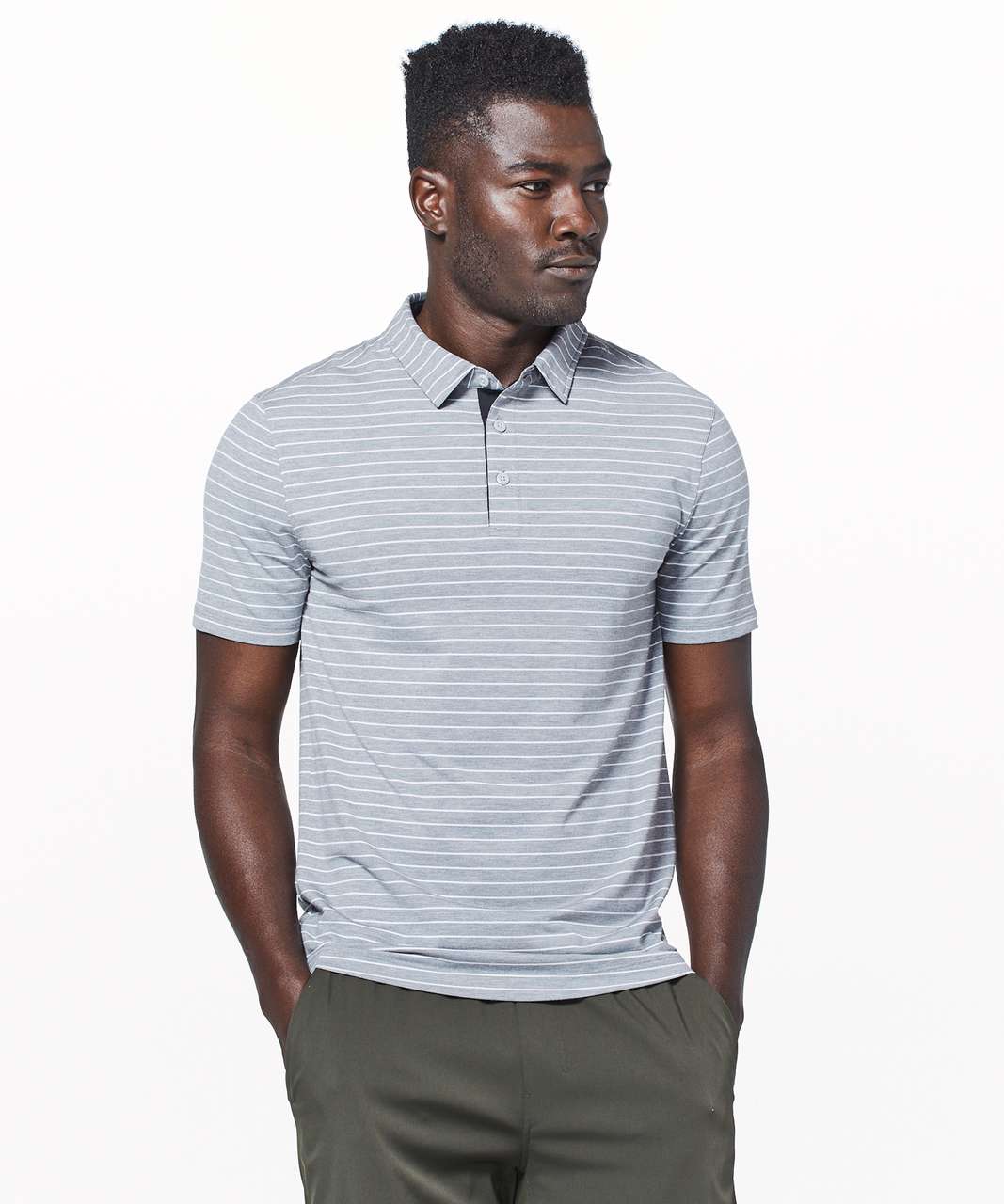 Lululemon Evolution Polo - Bunker Stripe / Heathered White Heathered Battleship