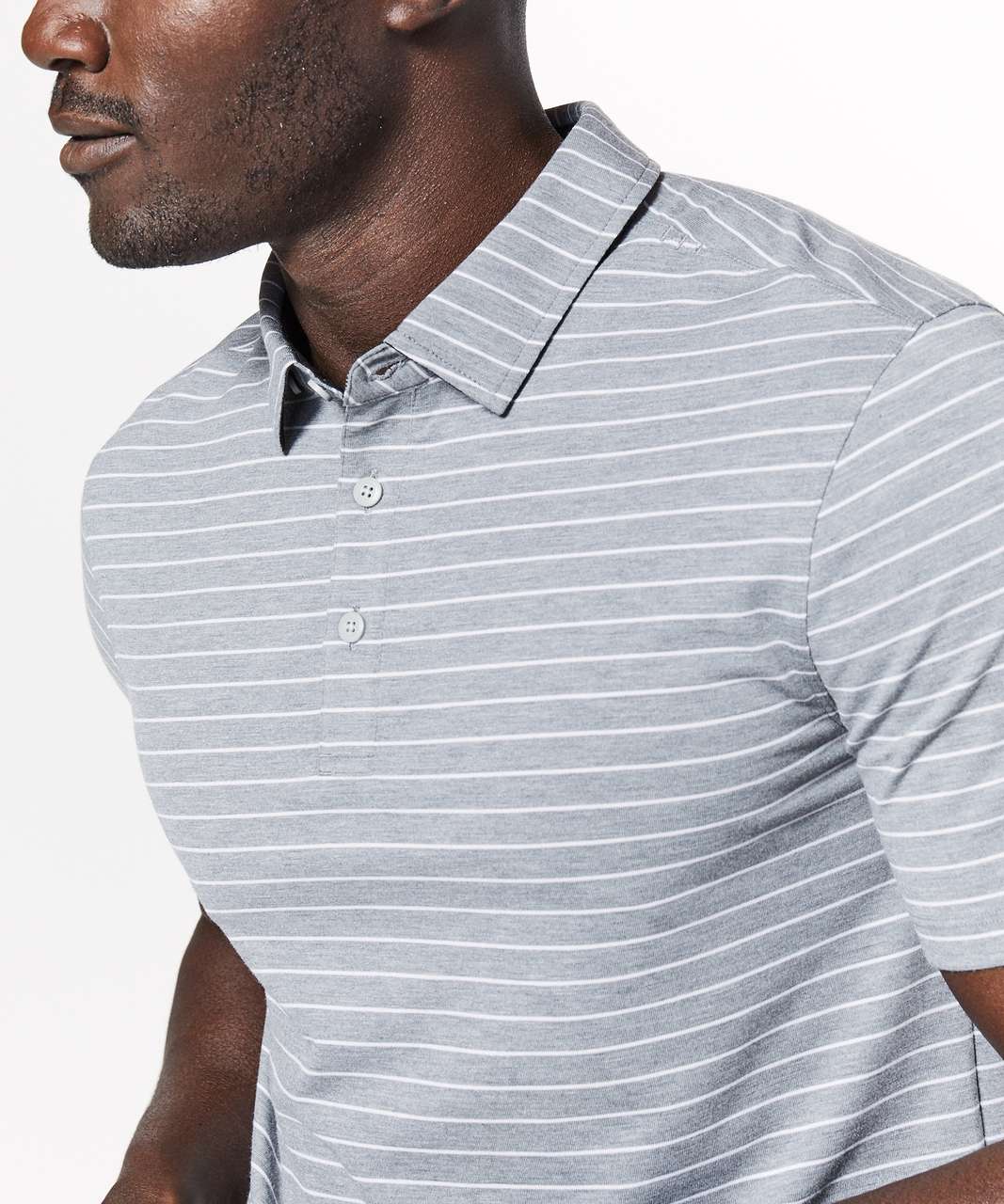 Lululemon Evolution Polo - Bunker Stripe / Heathered White Heathered Battleship