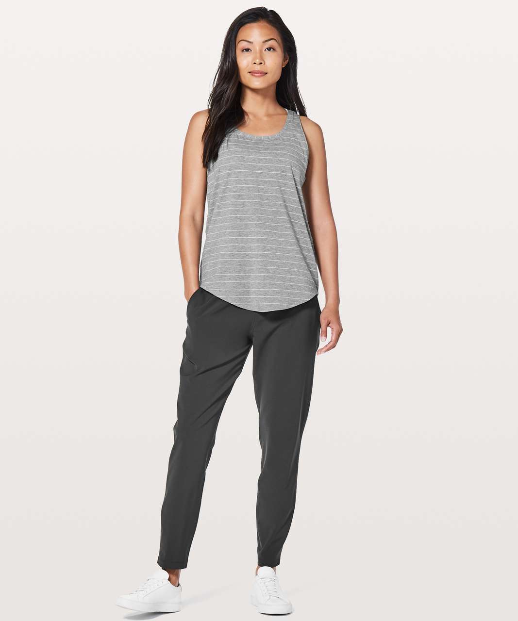 Lululemon Love Tank *Pleated - Short Serve Stripe Heathered Medium Grey White