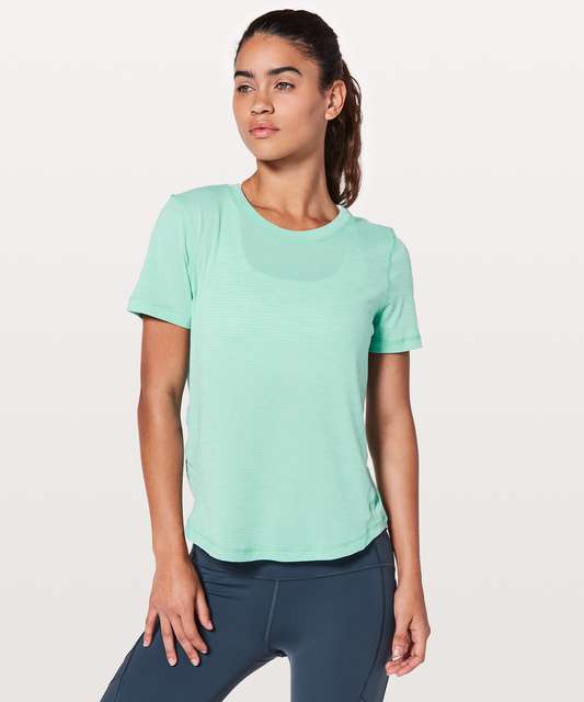 Lululemon Size 6 Long Distance T shirt Short Sleeve Heathered Teal Blue  Green M