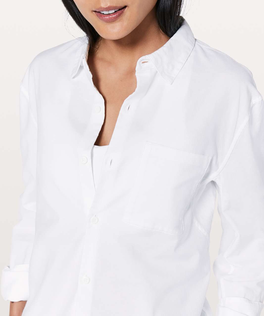 Lululemon Womens Button Front Shirt White Long Sleeve Collar Stretch Pocket  XS