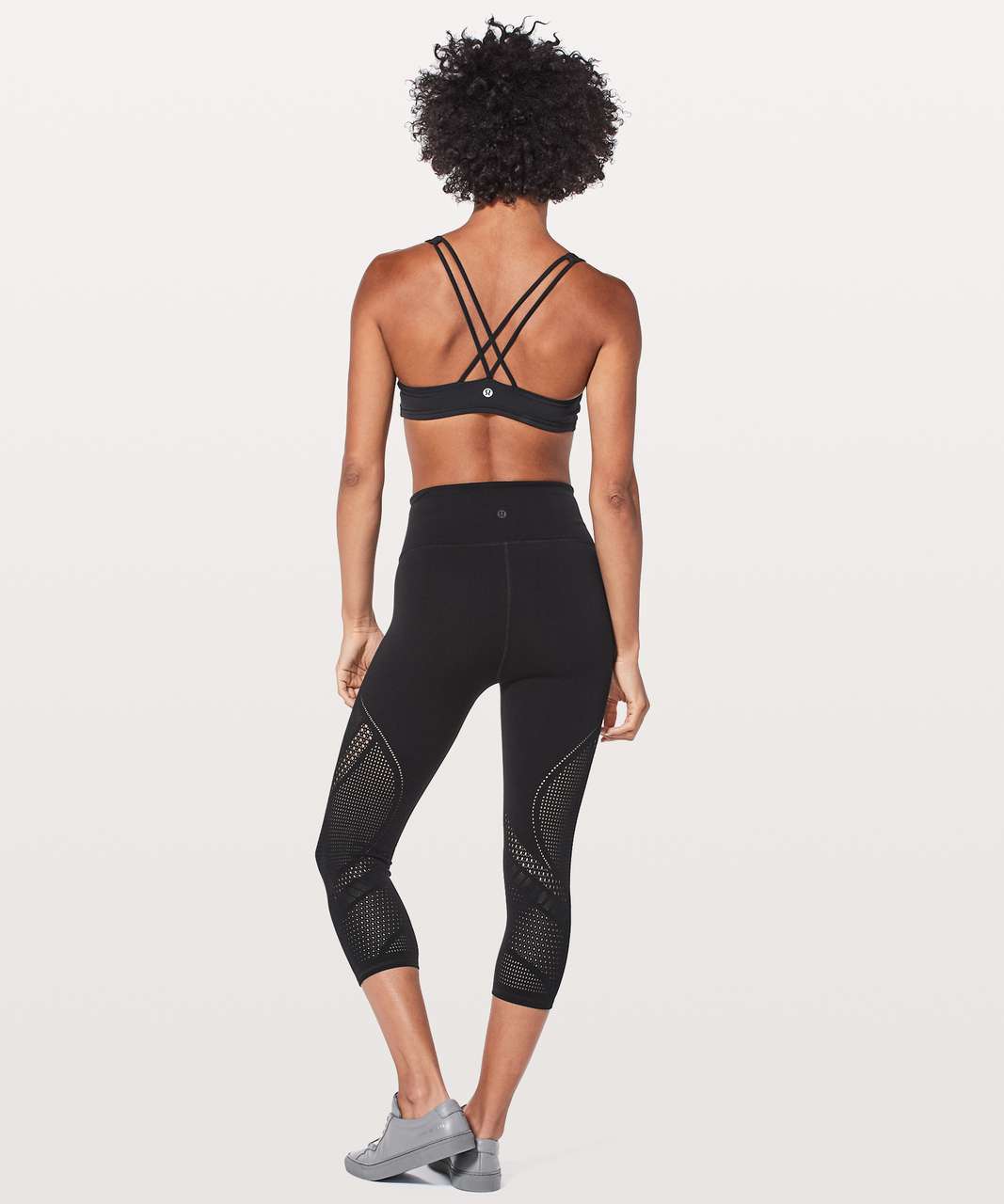 Lululemon reveal crop 15” in black leggings mesh design XS