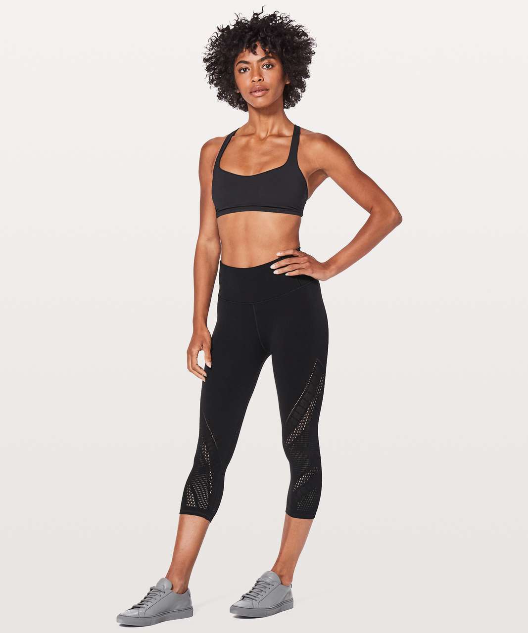 Lululemon Reveal Crop Mesh Side Panel Capri Leggings Women's Black